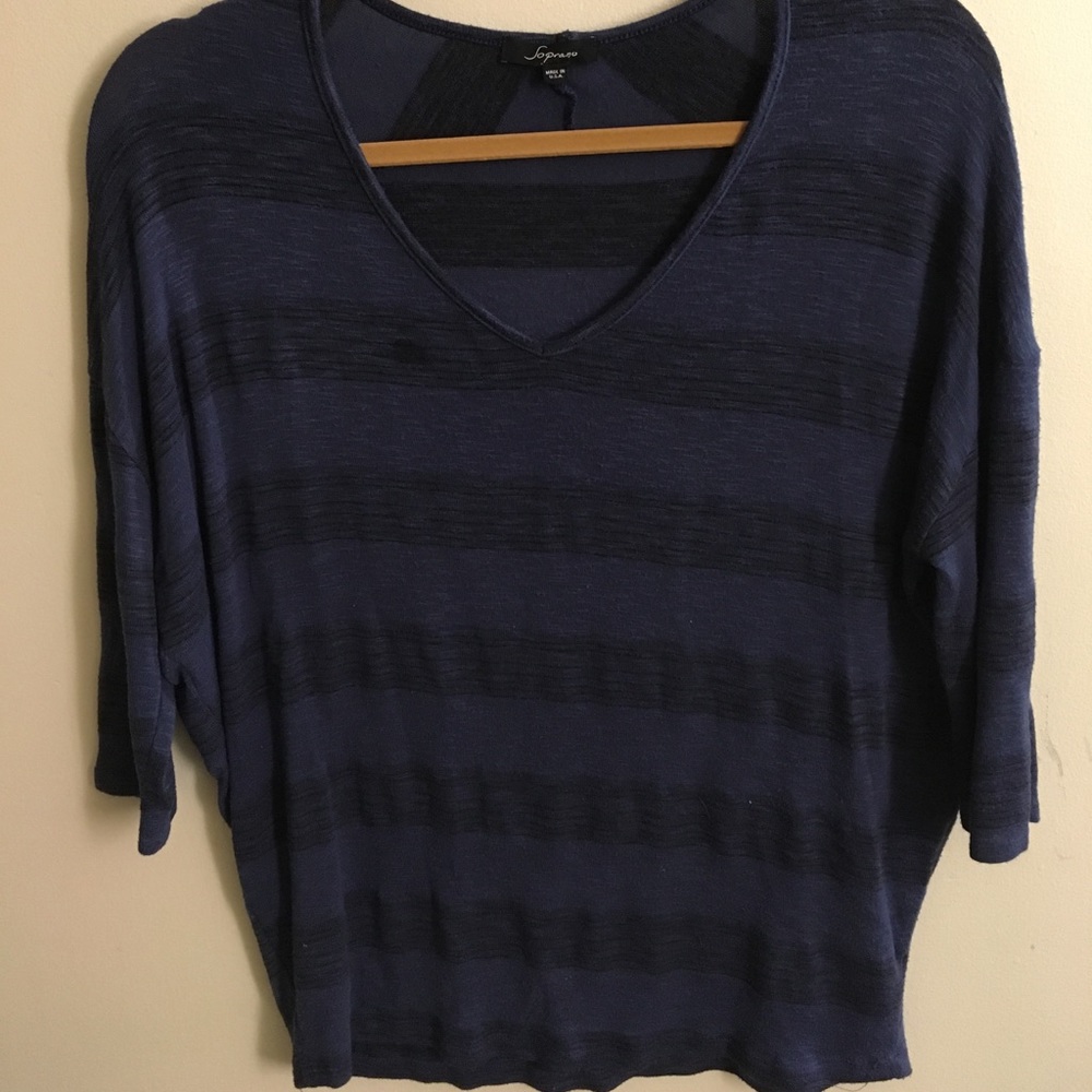 Blue and Black striped v-neck lightweight sweater