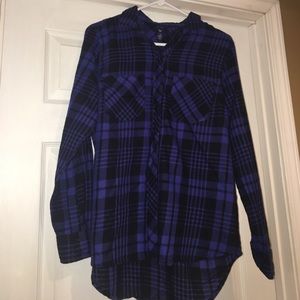 Black and blue plaid button down