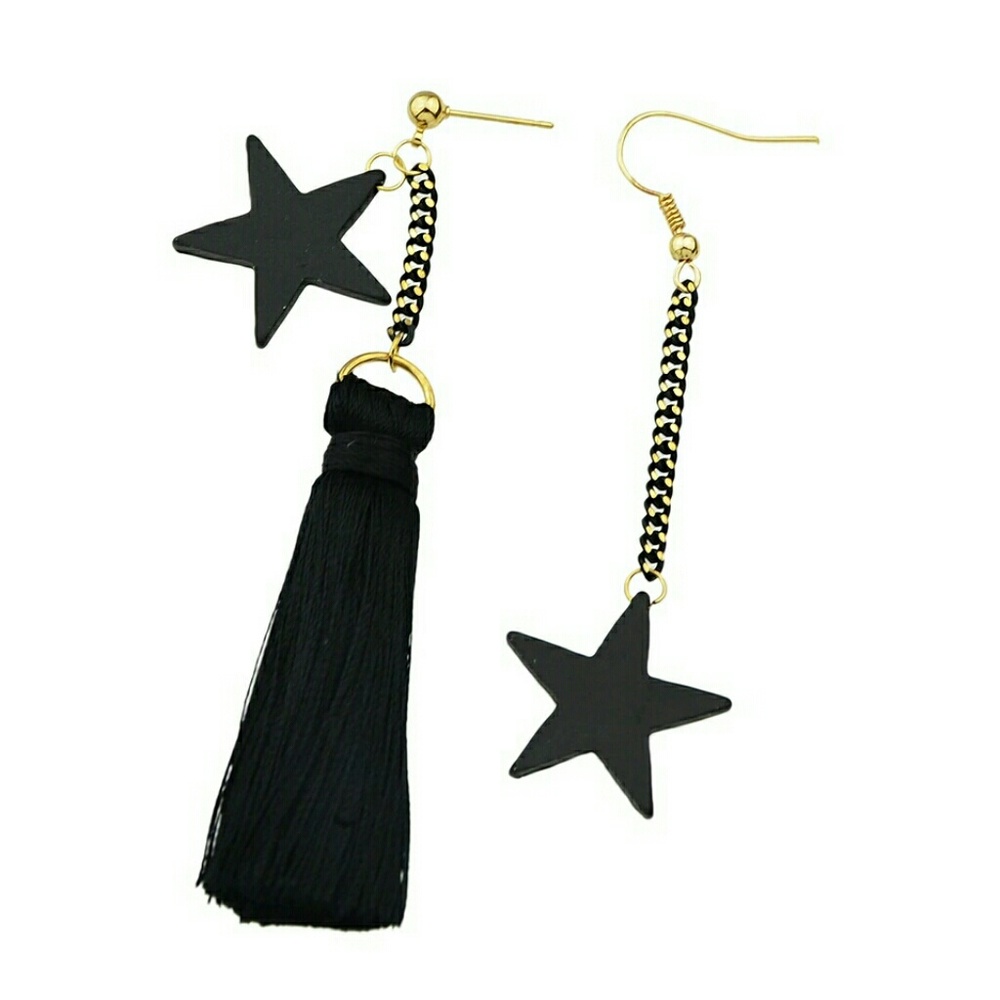 Asymmetric Tassel Black Punk Earrings