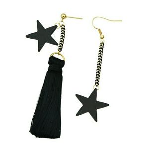 Asymmetric Tassel Black Punk Earrings