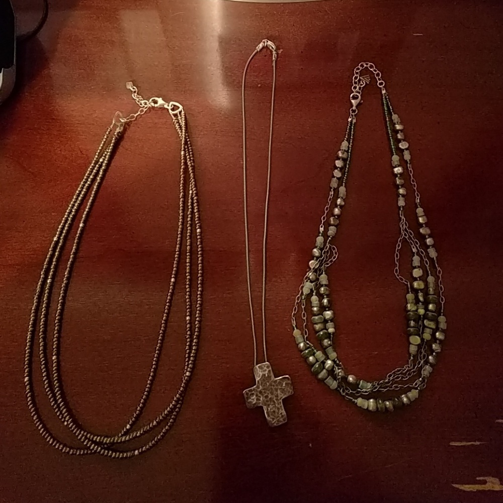 Silpada RETIRED cross, bronze, and green necklaces