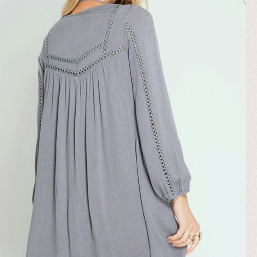Bohemian dusty grey shift dress - Picture 4 of 4