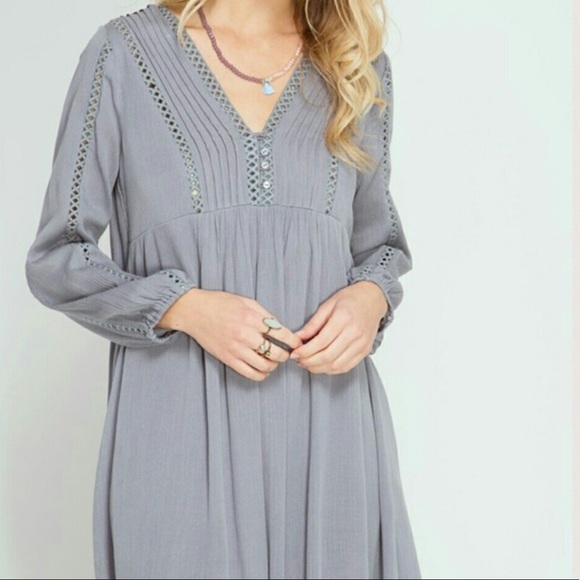 Bohemian dusty grey shift dress - Picture 2 of 4