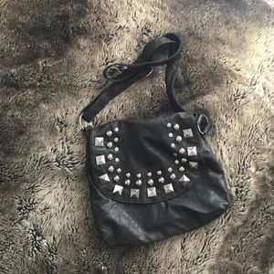 black vegan leather studded purse