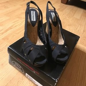 Steve Madden Black Open Toe Wedges