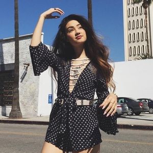 BNWT navy leaf print tie front romper