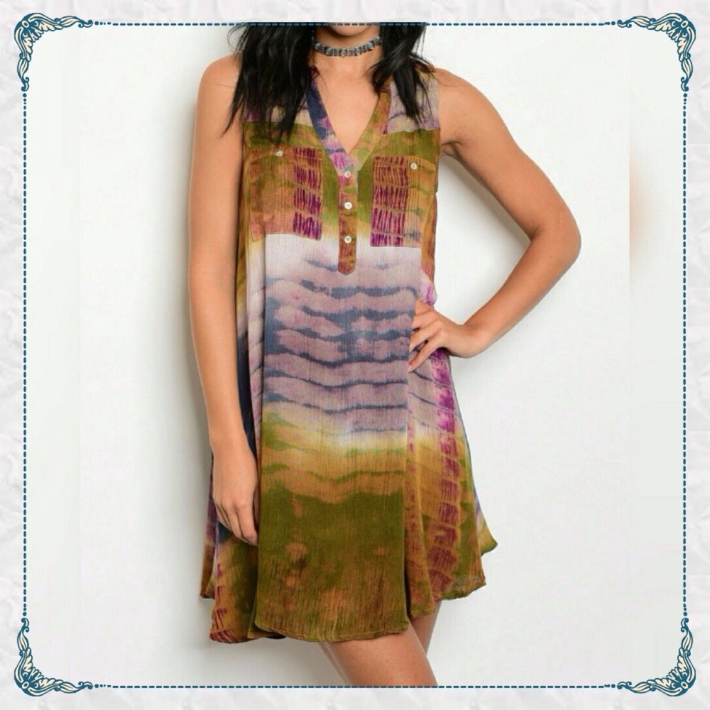 ✨🌱Olive Tie Dye Tunic Shirt Dress - Made in US