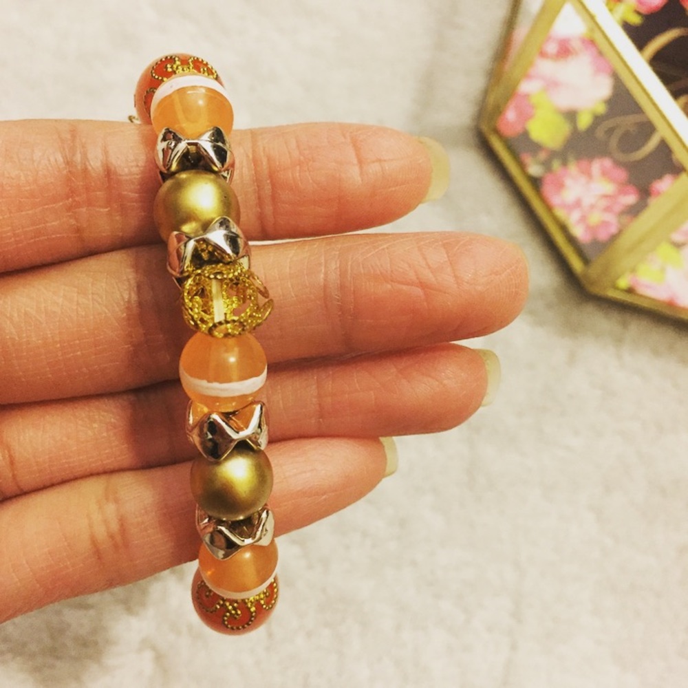 New Gold and Coral Bead Charm Bracelet