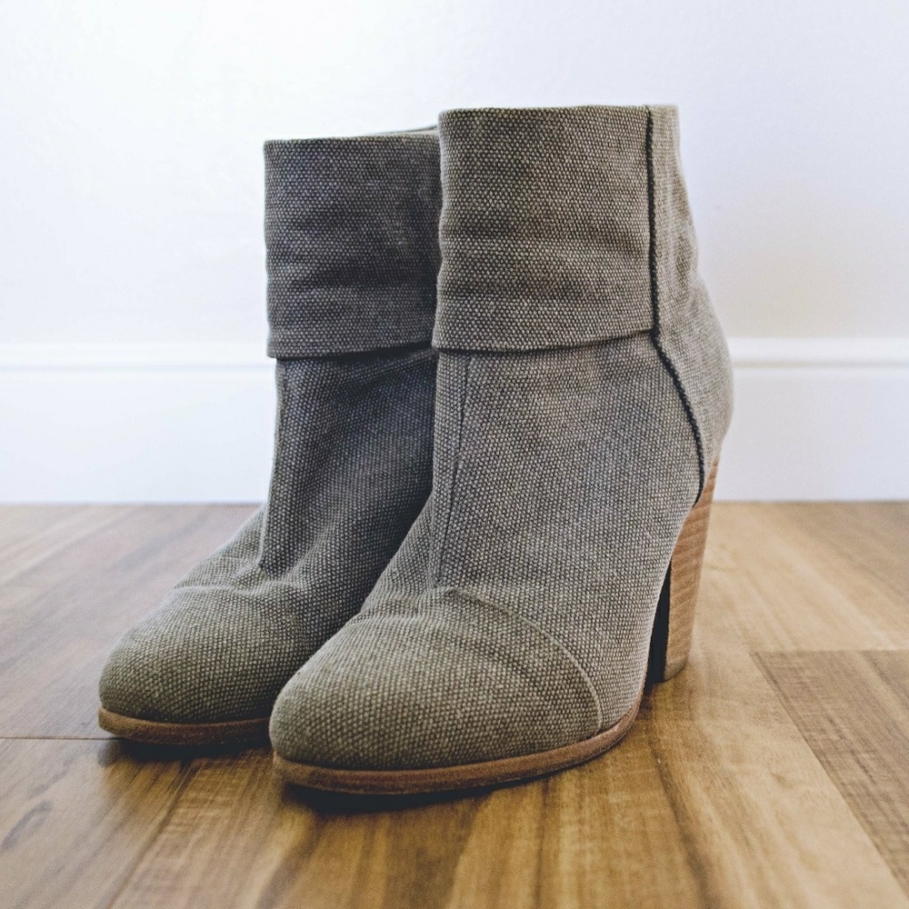 Olive canvas booties