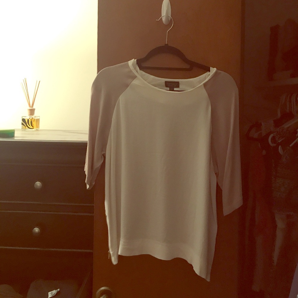 Topshop red, white and beige blouse