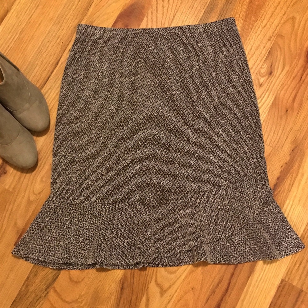 Express Textured Ruffle Brown Pencil Skirt