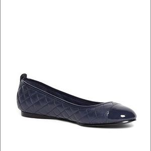 Navy calf skin quilted flats