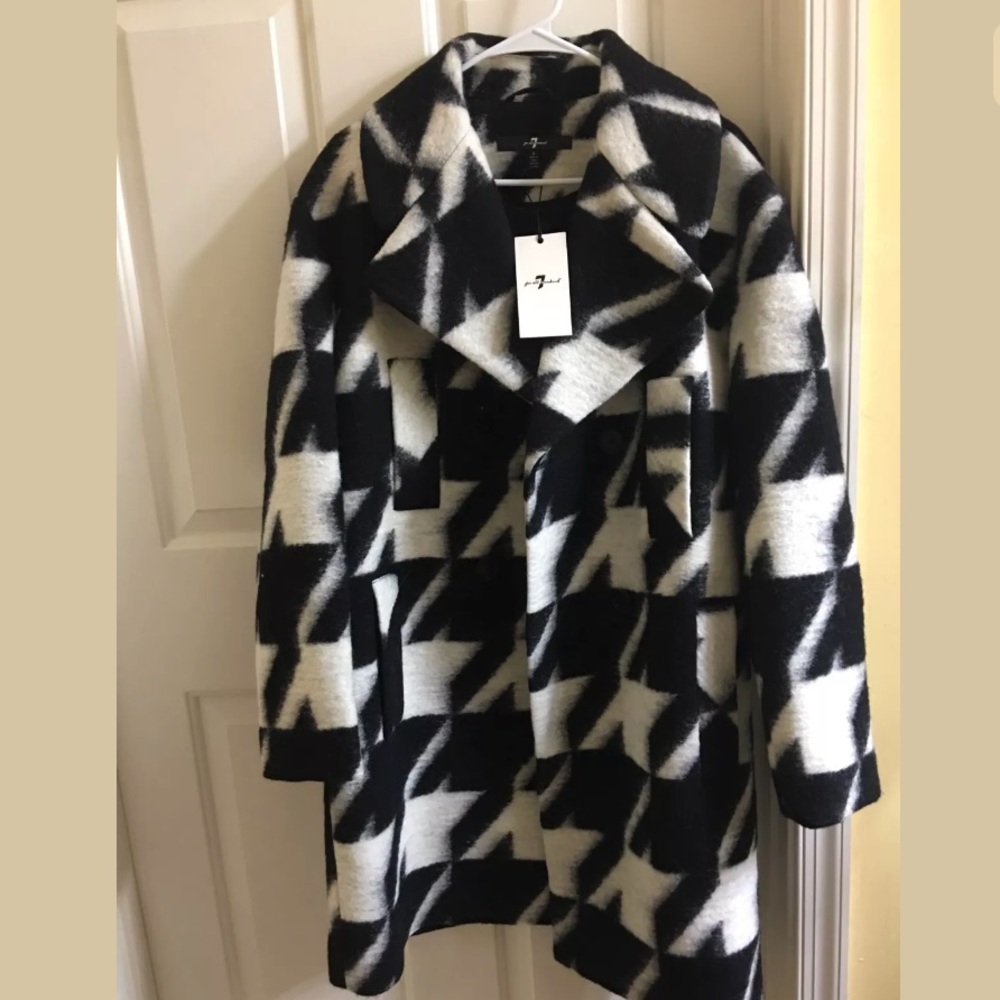 7 for all mankind Houndstooth  Blanket Trench Coat - Picture 3 of 4