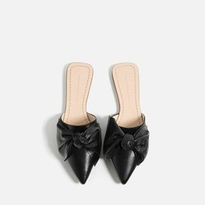 Zara leather bow flats