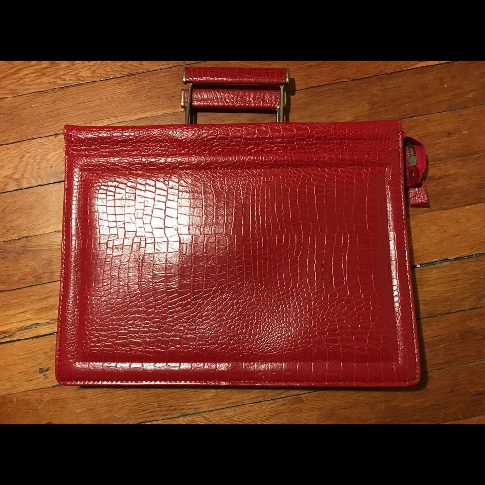 Red leather vintage oversized clutch