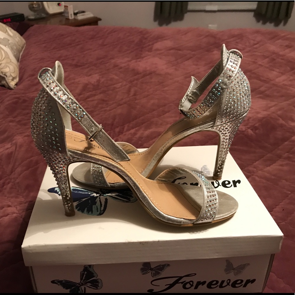 Silver heels with rhinestones