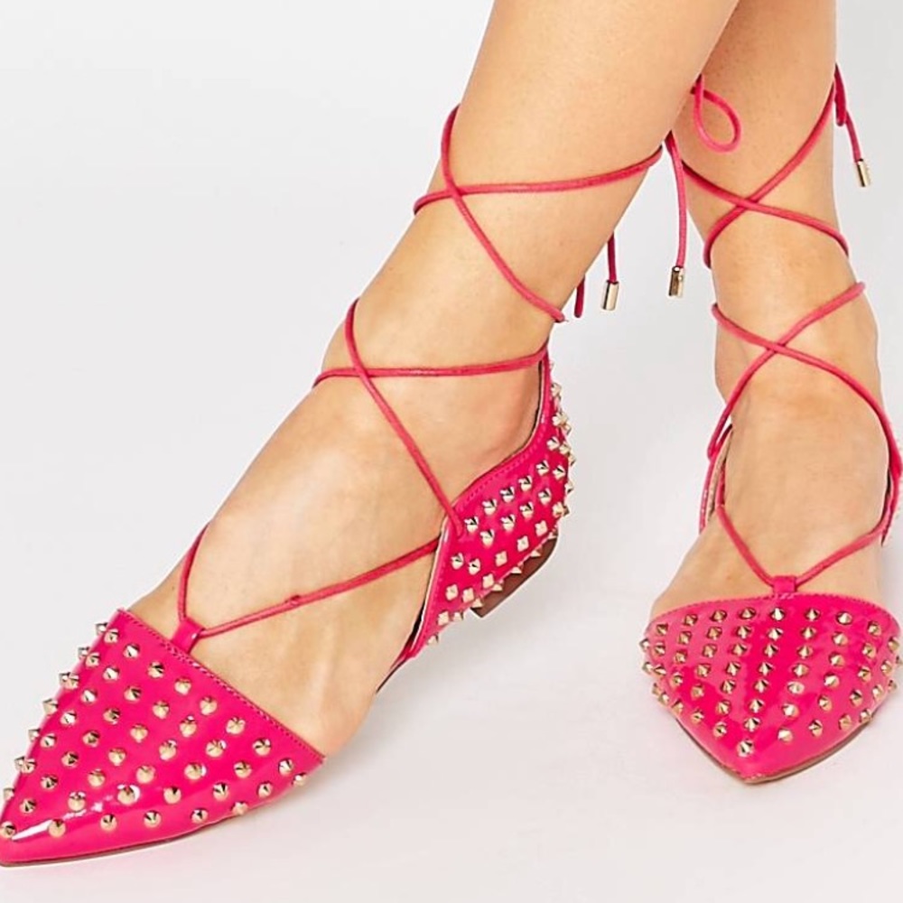 Spiked Hot Pink Asos Flats Size UK 6 US 9
