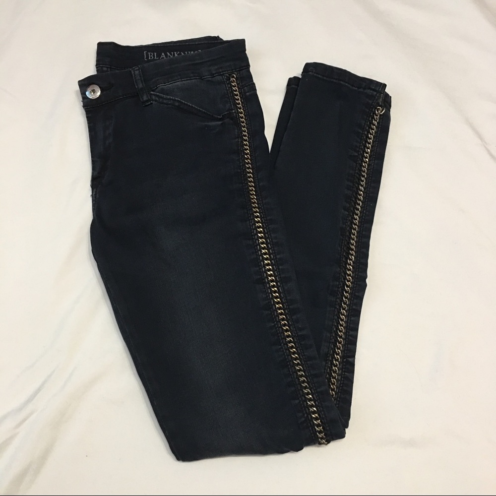 Blank NYC Faux Leather and Chainlink Jeans