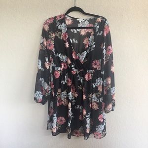 Charlotte Russe Black Floral Long Sleeve Dress
