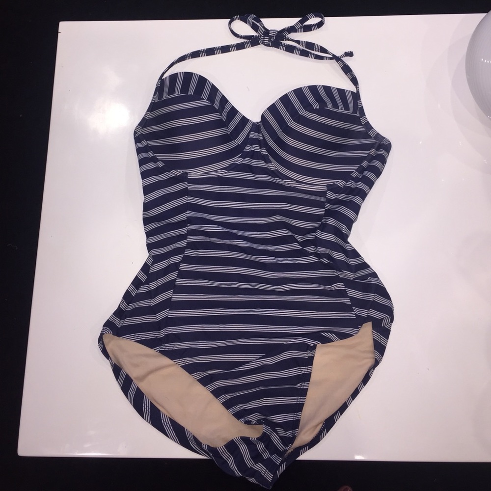 Merona: Navy Blue/White One-Piece Bathing Suit, M