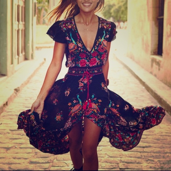 Dresses & Skirts - Boho Paradise Bird Asymmetrical Maxi Peasant Dress