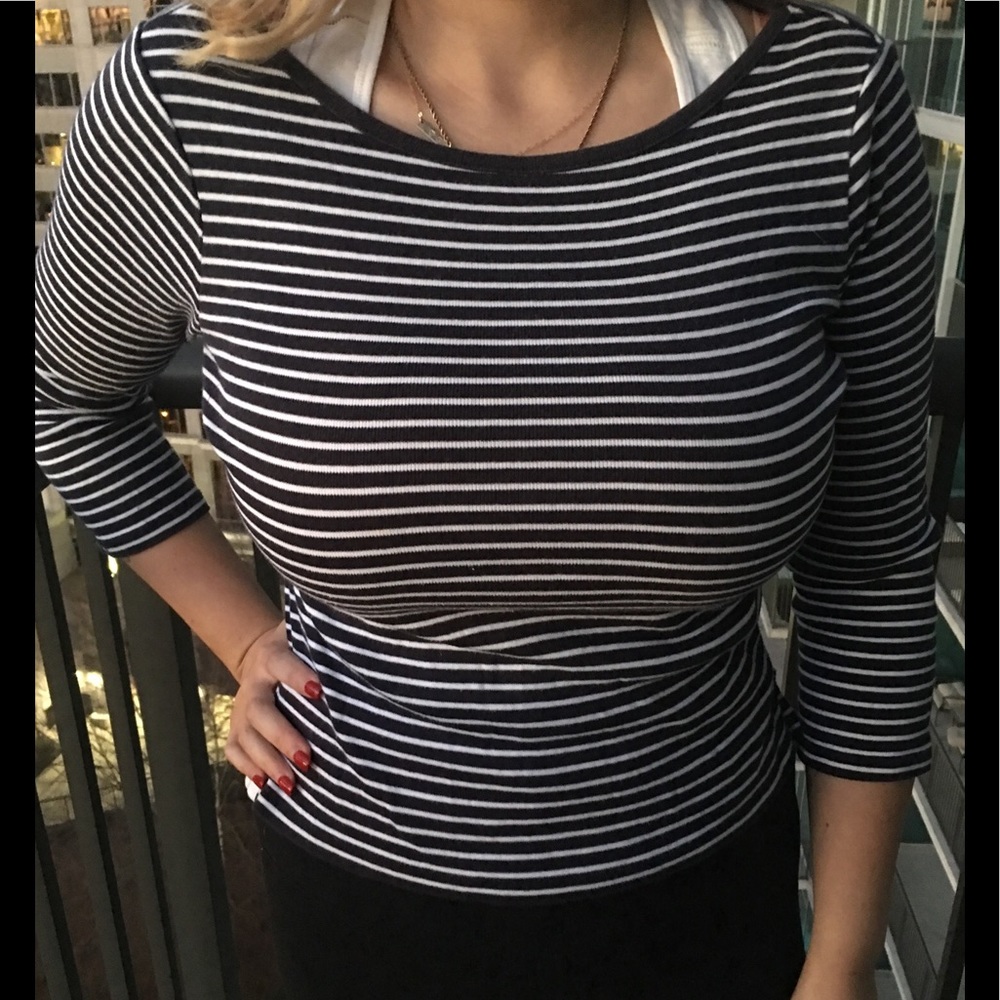 Striped 3/4 length cotton blouse
