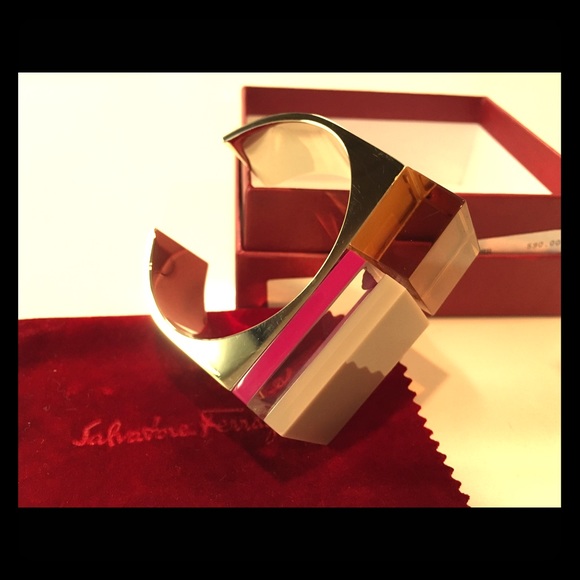 Salvatore Ferragamo Lucite Gold Cuff - Picture 1 of 7
