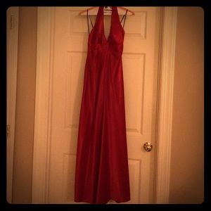 Price Drop! Satin Halter Dress with Deep V-Neck