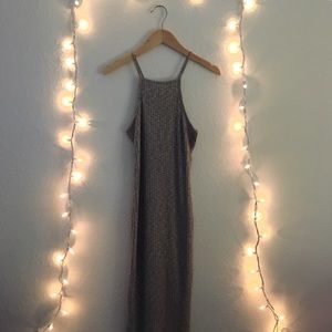 Spaghetti Strap Ribbed Knit Midi Bodycon Dress