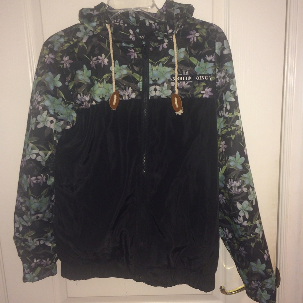 Blue and white plumeria Windbreaker