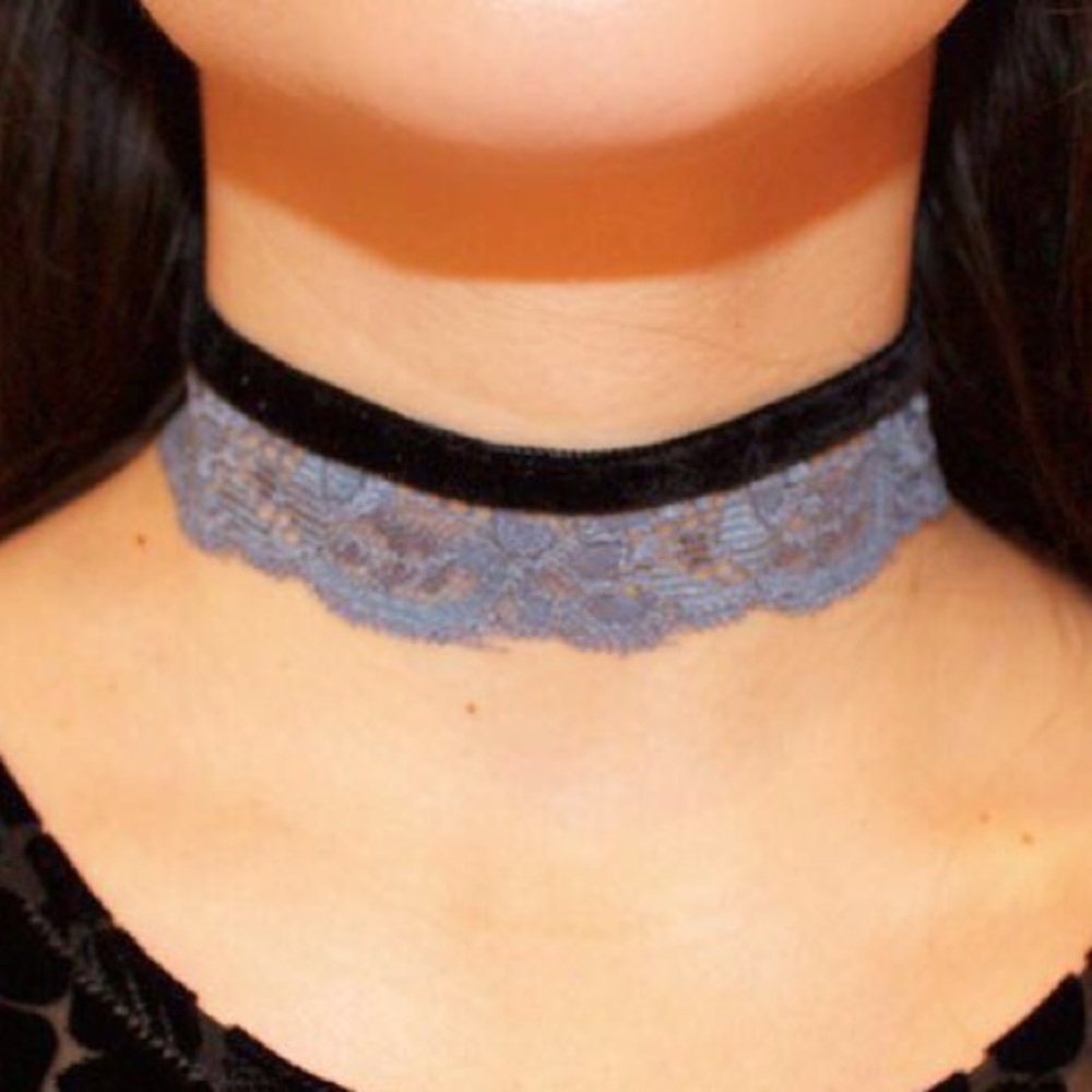 Black and Baby Blue Lace Velvet Choker