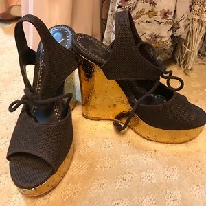 YSL Gold & Brown Wedges - size 40 (Us 9)