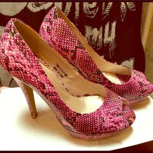 Pink & Black Snakeskin Pumps