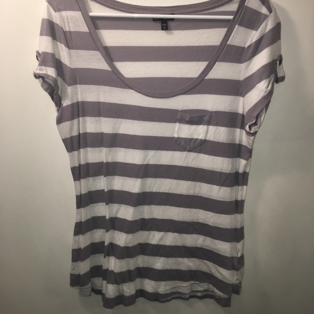 Grey and white striped express shirt