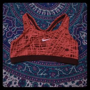 Nike Neon Red/Burgundy Stripe Sports Bra!!