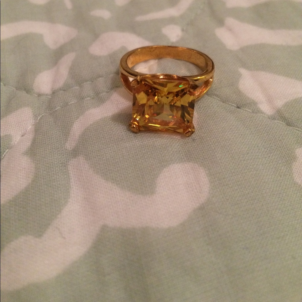 Square cut honey colored glass stone ring