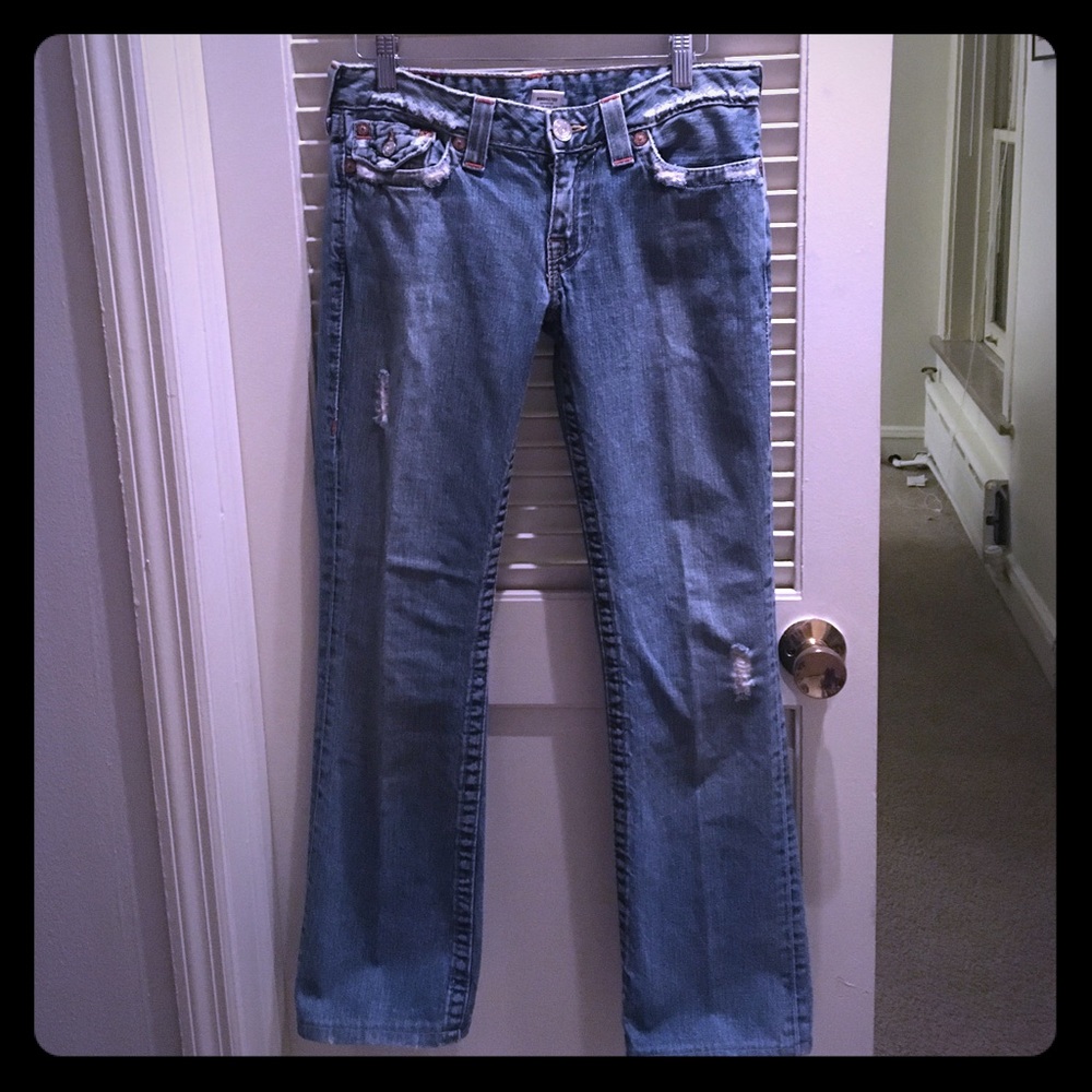 Authentic, distressed True Religion brand jeans