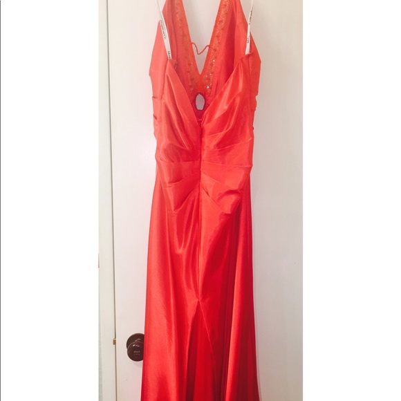 Floor length red dress w/ low-cut, sequined front - Picture 2 of 3