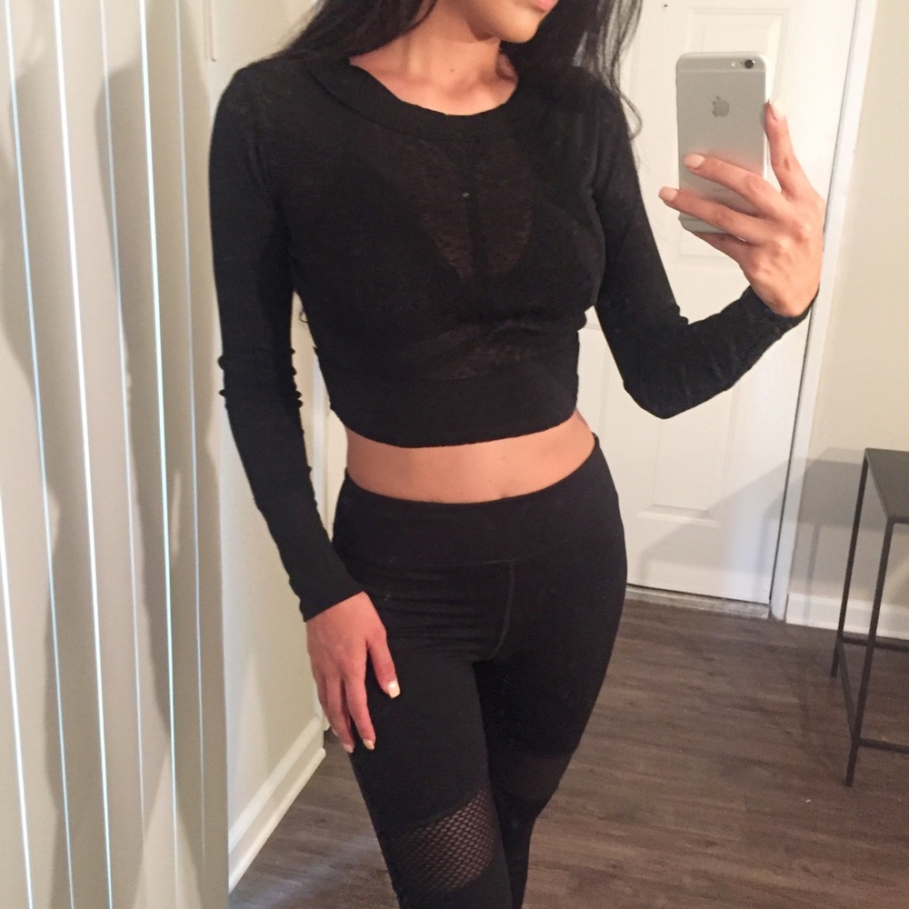 Black Sheer Light Long Sleeve Crop