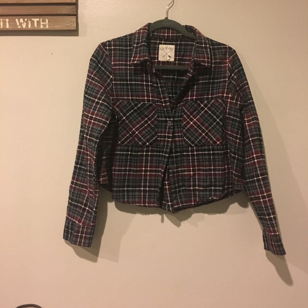 [SOLD] LA Hearts Plaid Button Down Crop Top