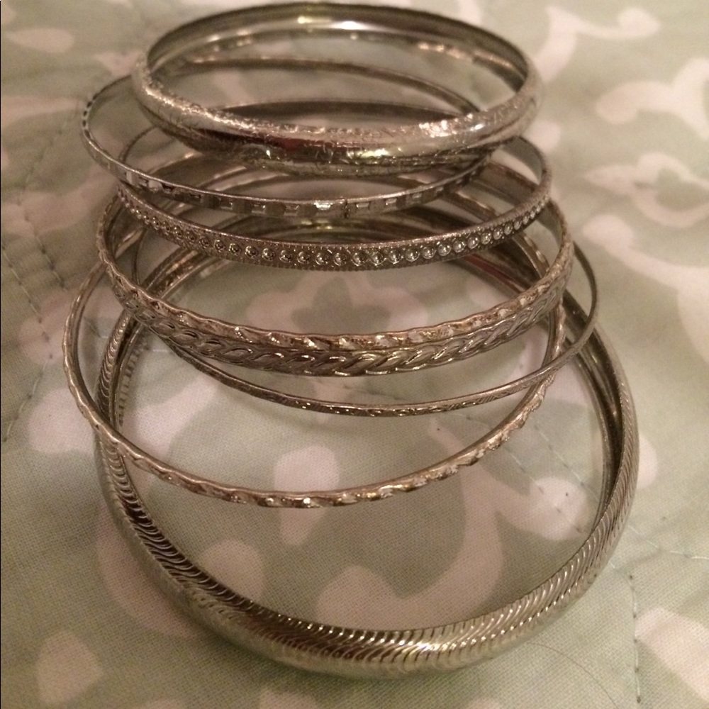 8 Stack silver bangle bracelets