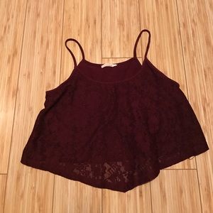 Maroon Lace Overlay Crop Top