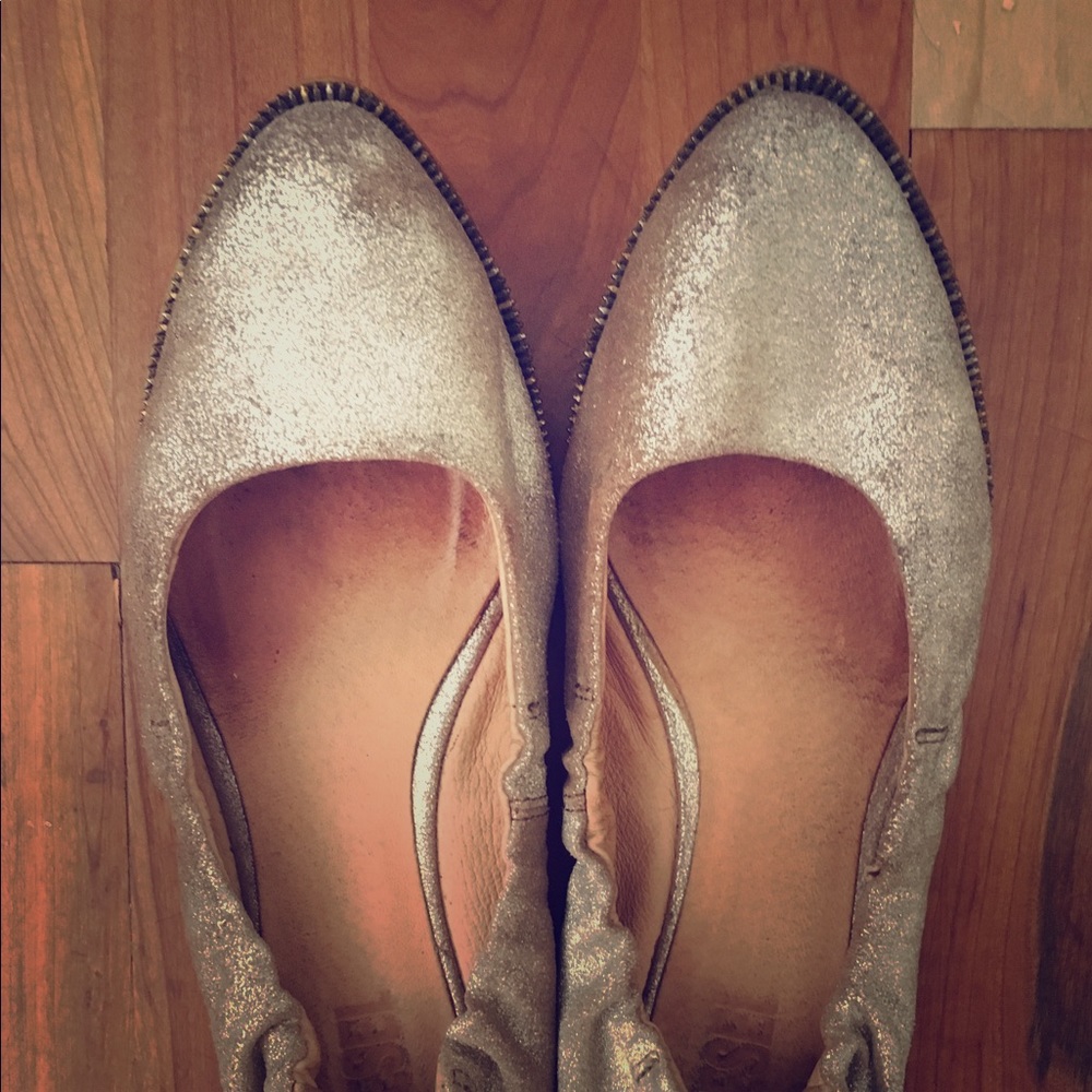 Diesel metallic leather flats w/zipper border