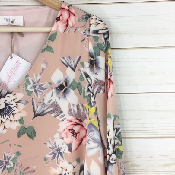 Blush Floral Print Dress with Bell Sleeves - Picture 4 of 5