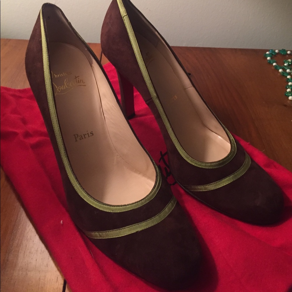 Christian Louboutin suede and satin trim pumps
