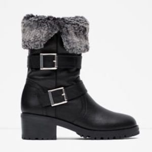 Zara - Leather combat winter boots, size 38 EUR