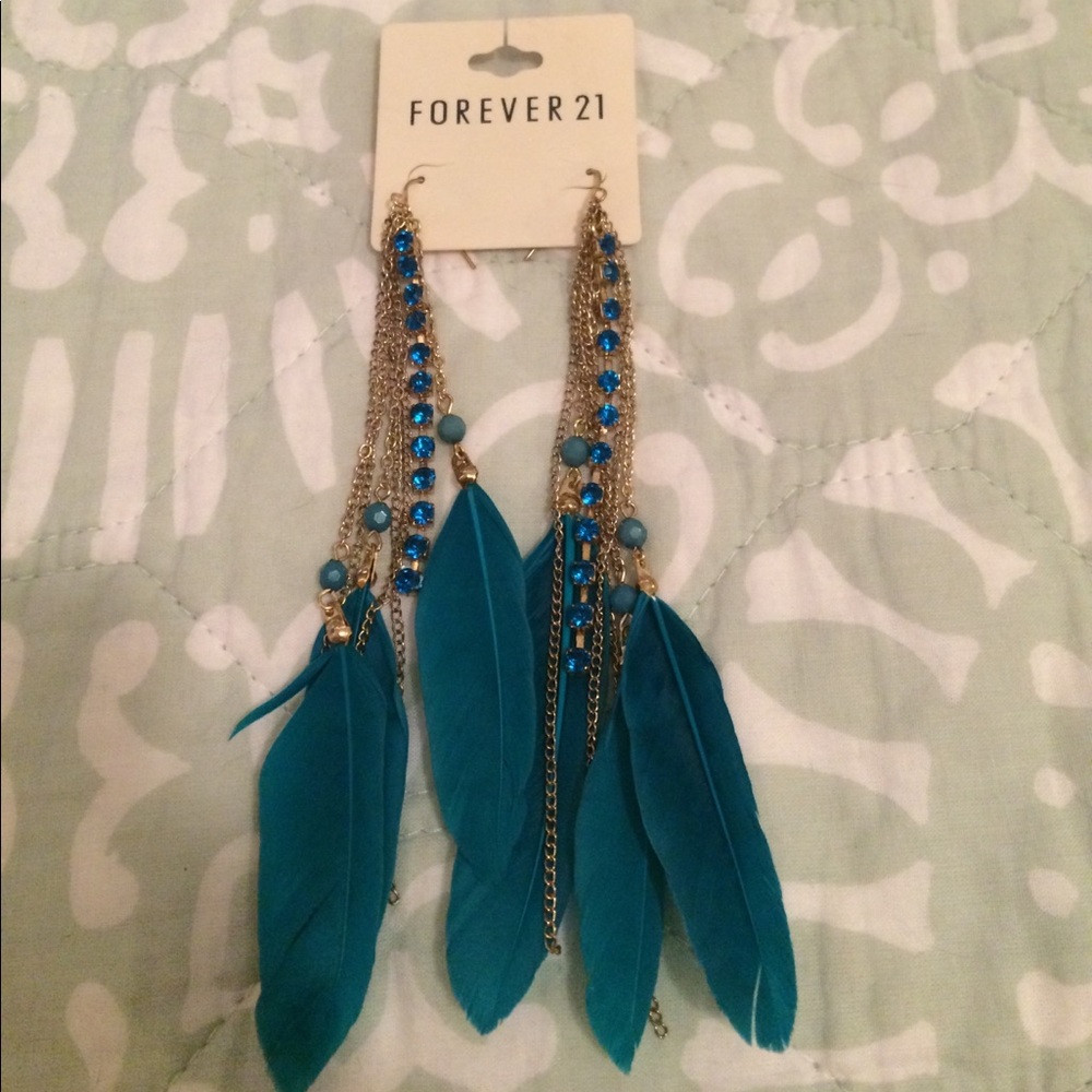 Forever TwentyOne feather and jewel earrings NEW