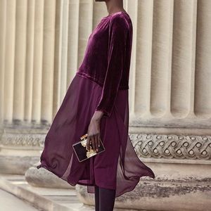 Eileen Fisher Velvet Top Silk Midi Dress XS