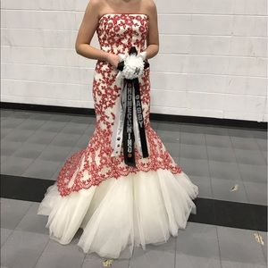 Beautiful red and white beaded strapless dress