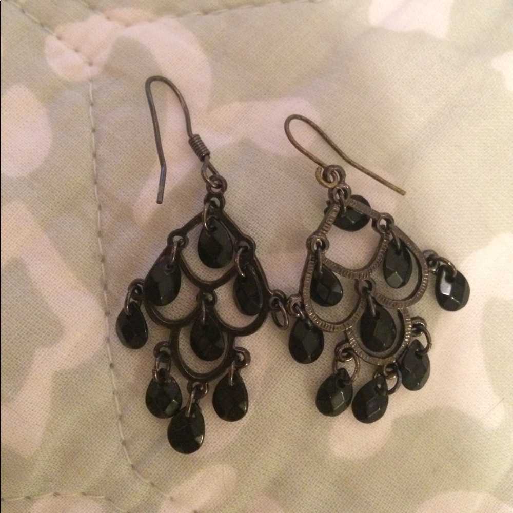 Black stone chandelier earrings